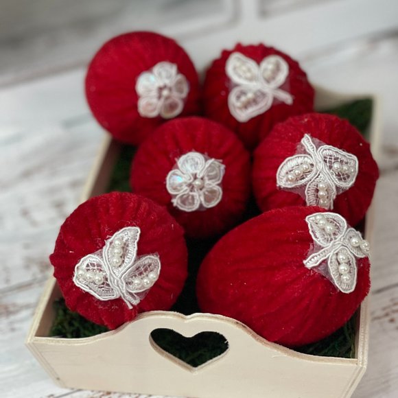 Velvet Set of 6 Easter Egg| Lipstick Red | Valentines Day Vase Filler| Photo - Picture 6 of 16
